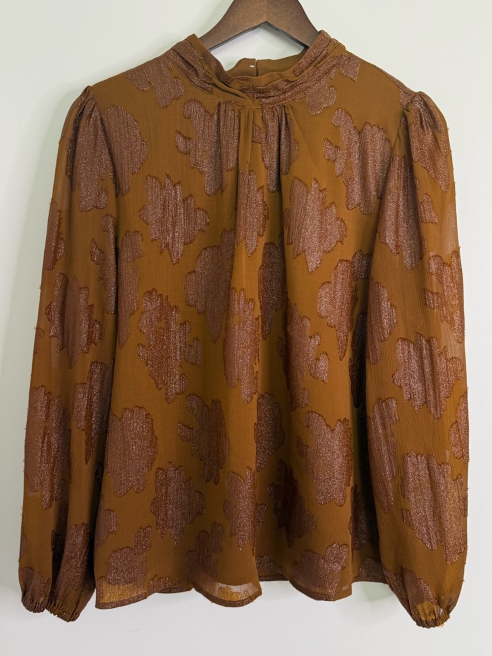 Loft High Neck Keyhole Bohemian Cottagecore Coquette Modest Blouse Size XL